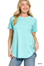 Zenana French Terry Washed Curved Hem Top
