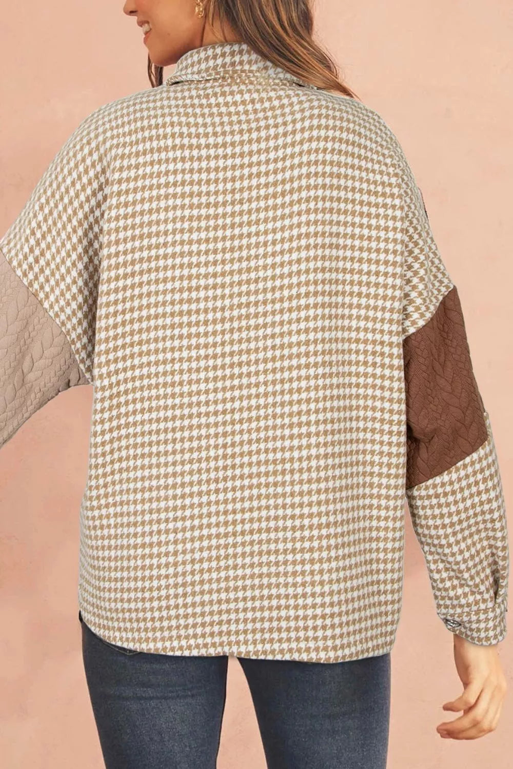 Button DownHoundstooth Color Block Shacket