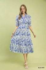 Umgee Floral Ruffle Trim Tiered Midi Dress