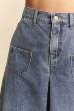 Davi & Dani Patch Pocket Wide Leg Culotte Jeans - Ladyez