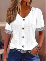 Eyelet Lace Trim Short Sleeve Blouse - Ladyez