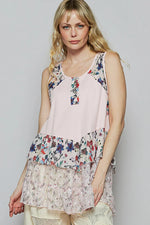 POL Floral Print Scoop Neck Tank with Lace Trim - Ladyez
