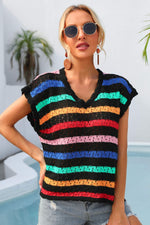Angel Wings Striped V-Neck Slit Cover Up - Ladyez