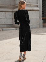 Surplice Puff Sleeve Midi Dress - Ladyez