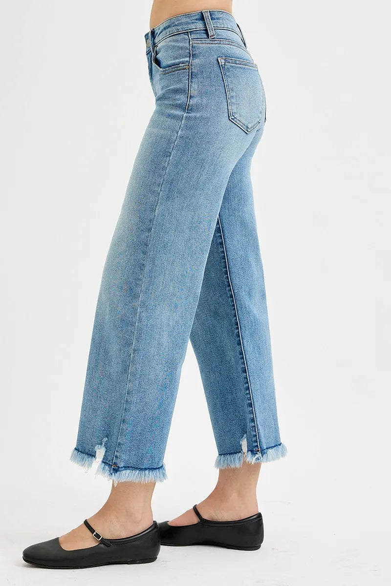 RISEN Full Size Mid Rise Crop Wide Leg Jeans Plus Size - Ladyez