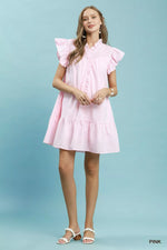 Umgee Stripe Smocked Yoke Ruffle Dress
