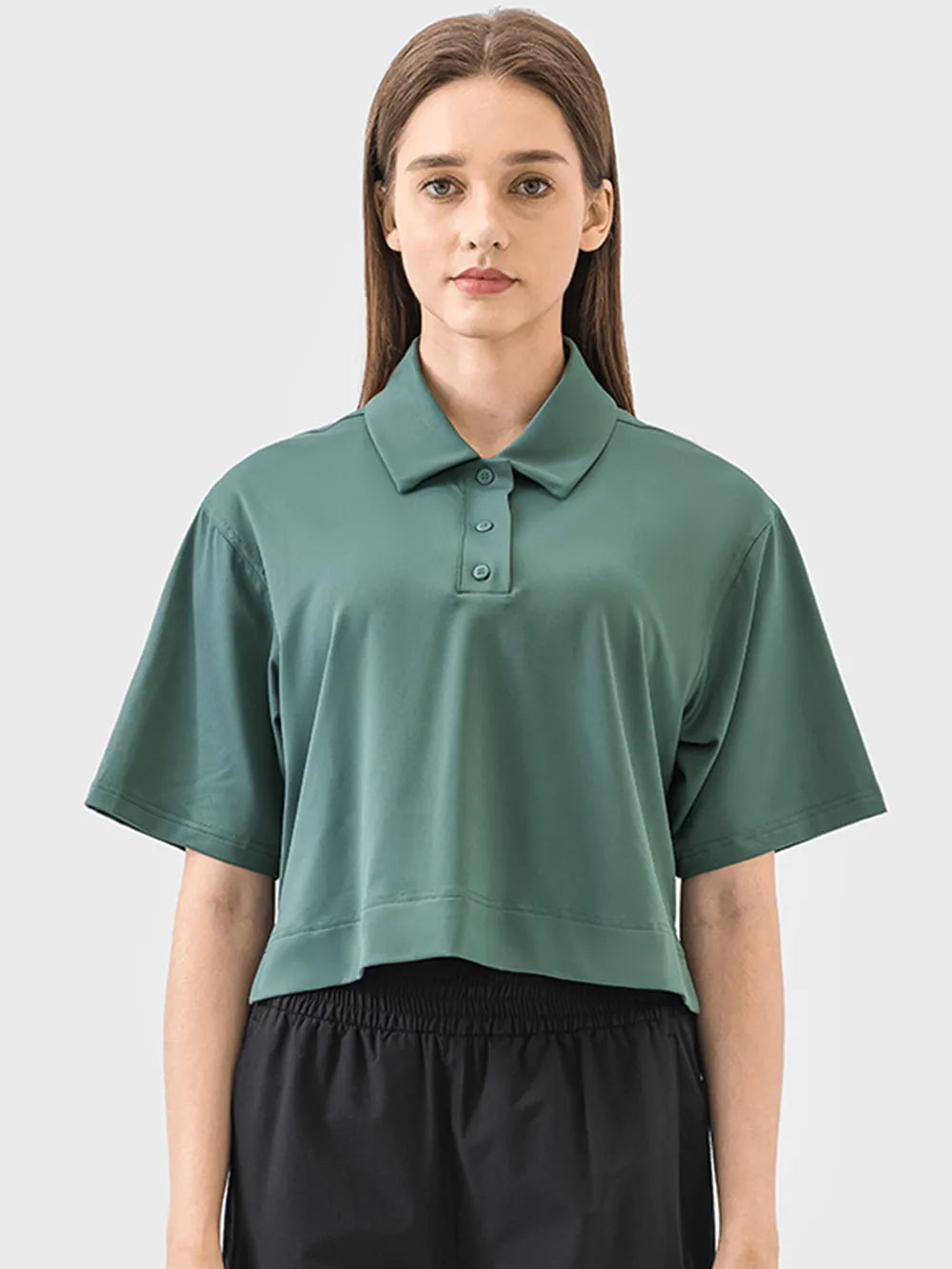 Millennia Half Button Short Sleeve Active T-Shirt - Ladyez