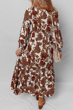Floral Puff Sleeve Smocked Bodice Ruffled Maxi Dress