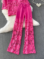 Lace Patchwork Shacket and Pants Set