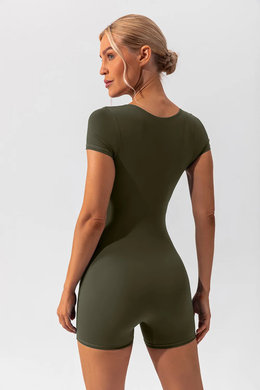 Square Neck Cap Sleeve Active Romper - Ladyez