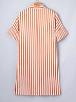 Stripe Pinched V Neck Turn-up Cuffs Shift Mini Dress