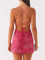Beaded Floral Mini Dress