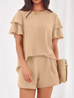 Ruffle Sleeve Top and Shorts Two-Piece Set