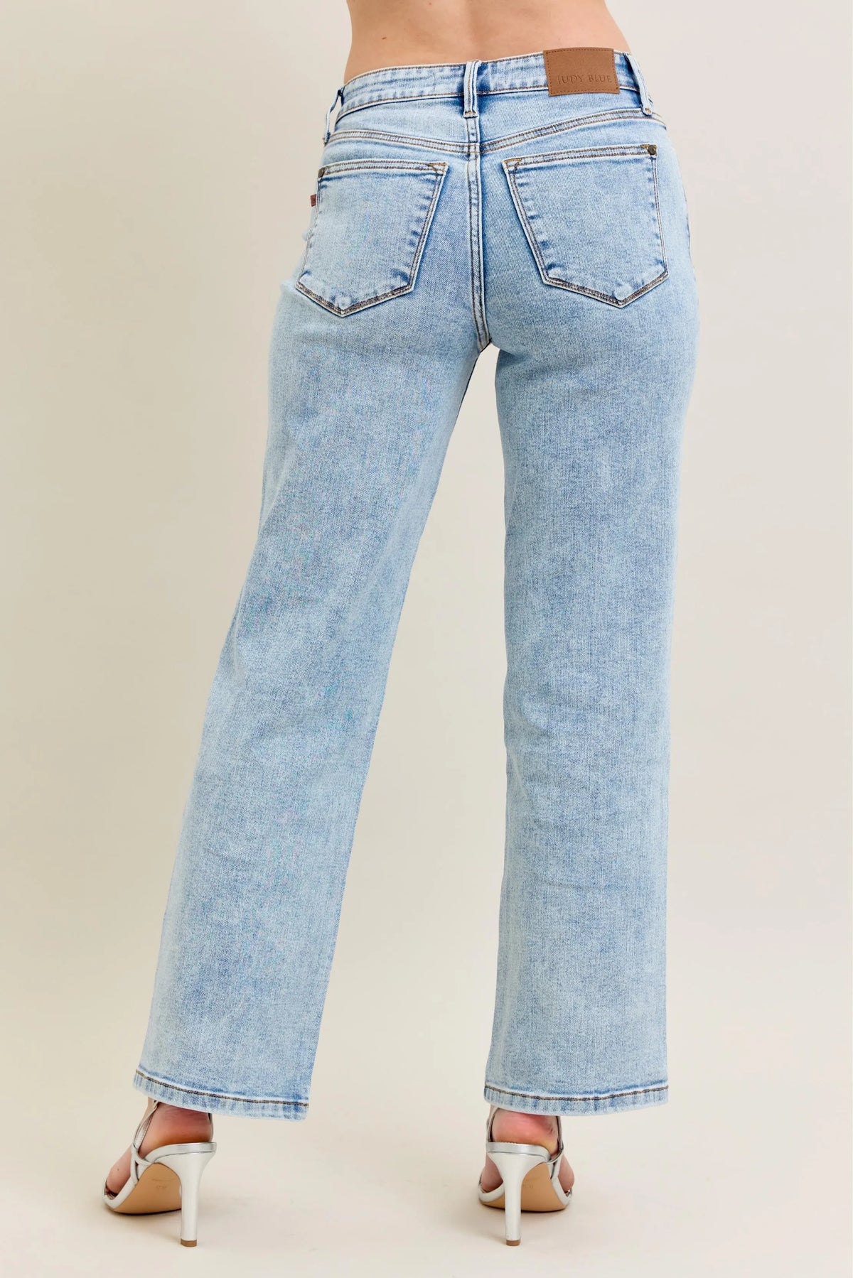Judy Blue Full Size High Waist Stone Wash Straight Jeans Plus Size - Ladyez