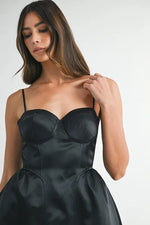 MABLE Solid Taffeta Spaghetti Strap Bustier Midi Dress - Ladyez