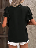 Ruffle Sleeve Notched Blouse - Ladyez