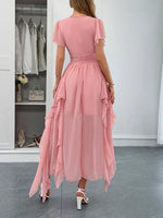 V-Neck Flutter Sleeve Dress - Ladyez