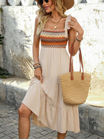 Tie Shoulder Square Neck Tiered Midi Dress - Ladyez