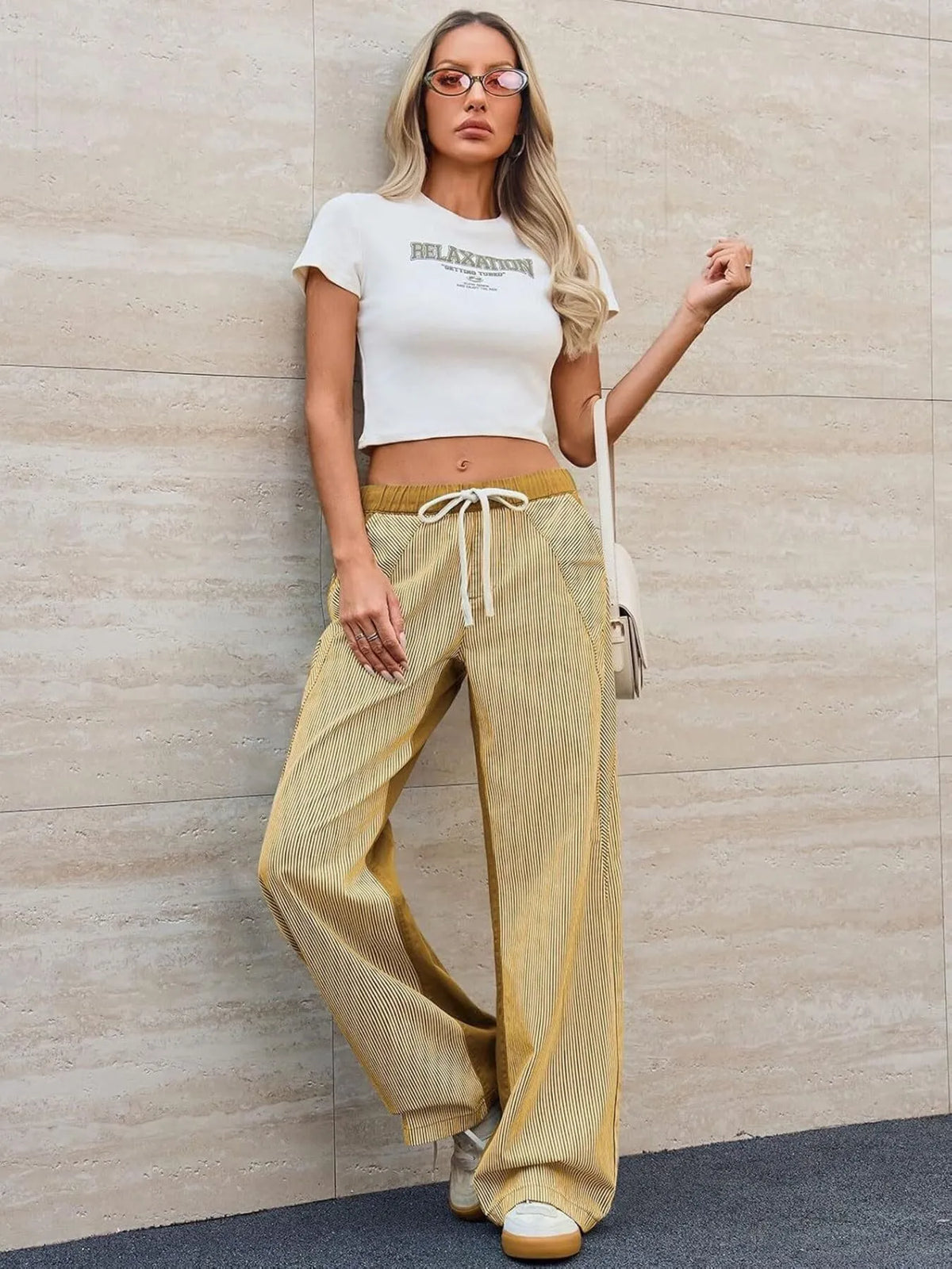 Striped Wide Leg Jeans - Ladyez