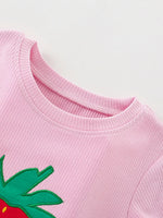 Children's Strawberry Round Neck Tee and Shorts Set