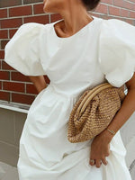 Puff Sleeve Round Neck Maxi Dress - Ladyez