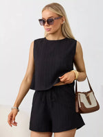 Textured Round Neck Tank and Shorts Set
