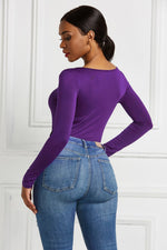 Half Zip Scoop Neck Long Sleeve Bodysuit - Ladyez