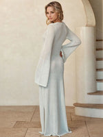 Slit Plunge Flare Sleeve Cover-Up Dress - Ladyez