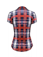 Plaid Lace-Up Short Sleeve Blouse