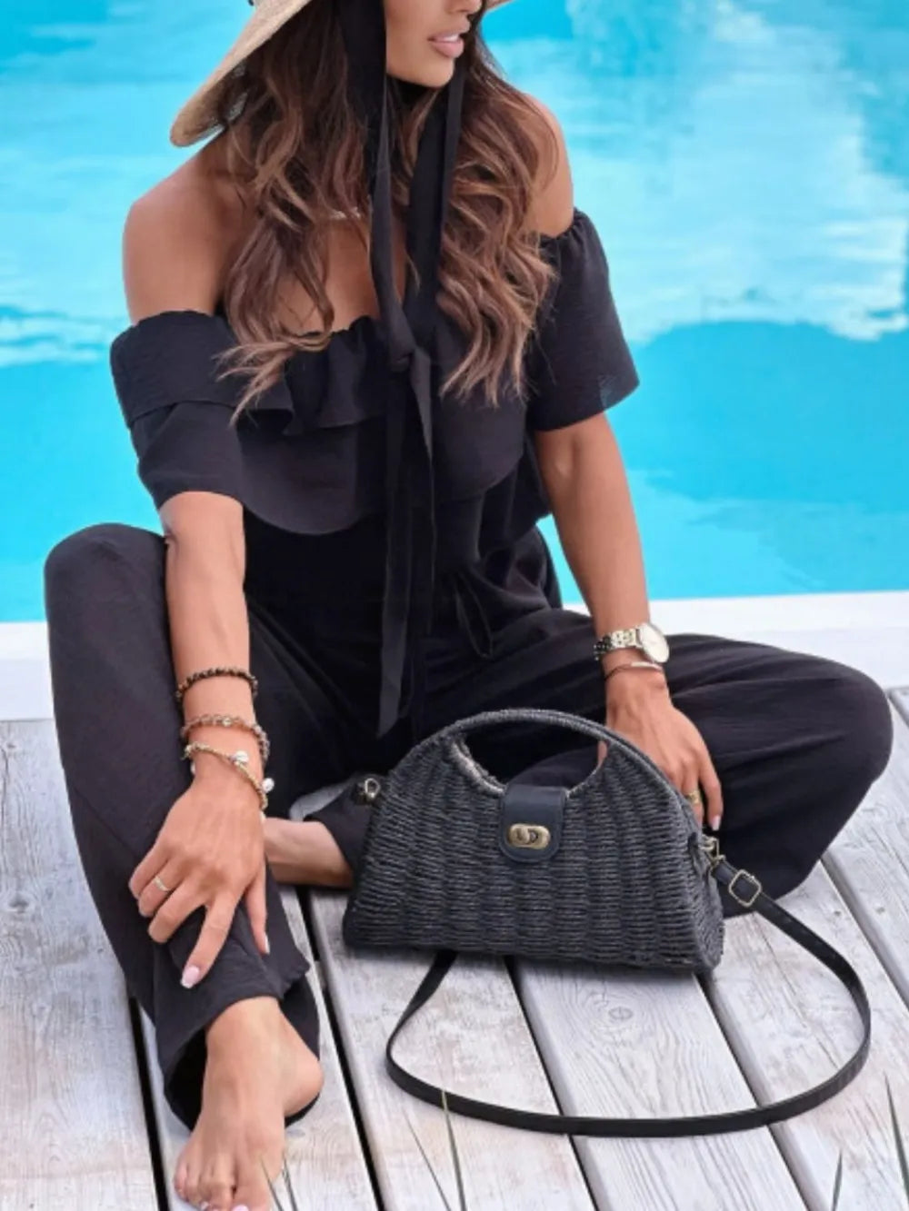 Ruffled OffShoulder Wide Leg Jumpsuit