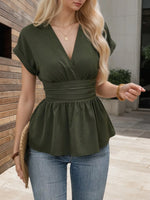 Surplice Short Sleeve Blouse - Ladyez