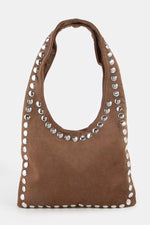 Fame Grommet Border Studded Suede Shoulder Bag