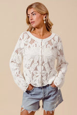 SO ME Button Front Floral Pattern Crochet Lace Cardigan