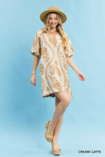 Umgee Leafy Ogee Print Mini Dress