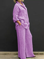 Full Size Long Sleeve Shirt and Pants Set Plus Size