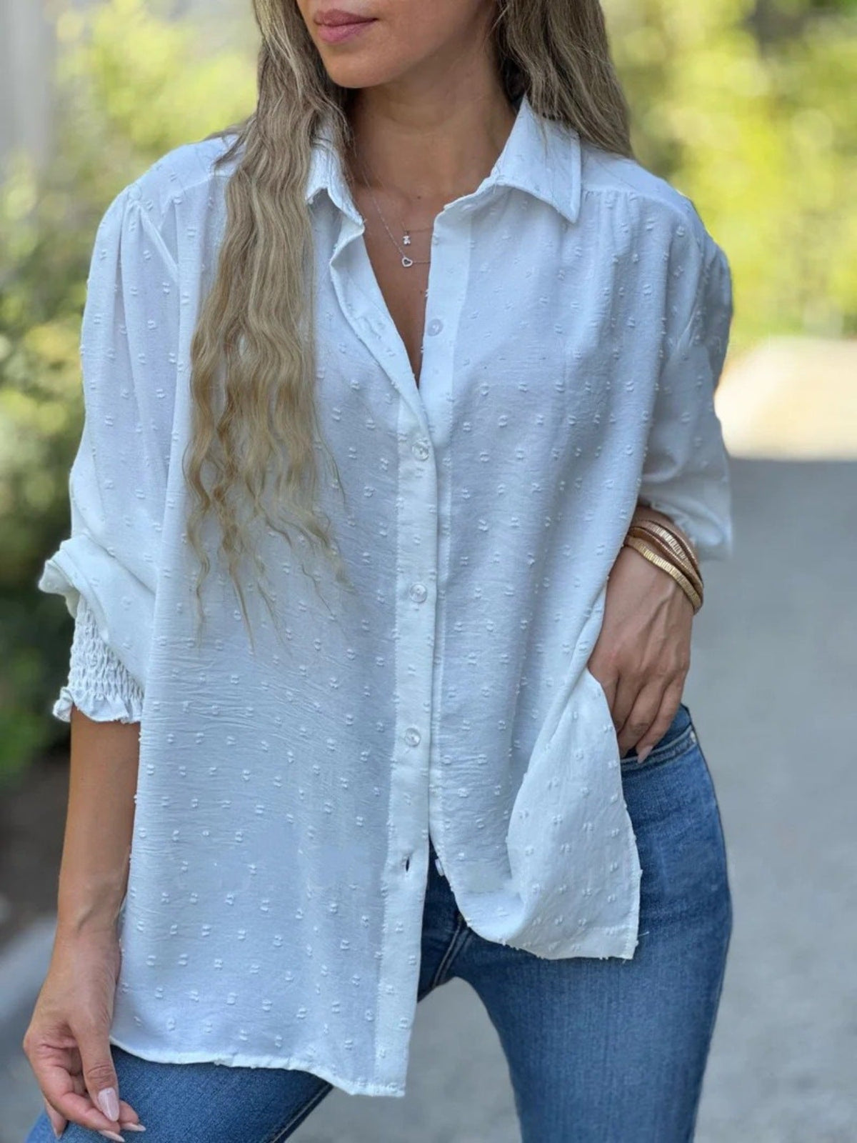 Swiss Dot Button Down Shirt