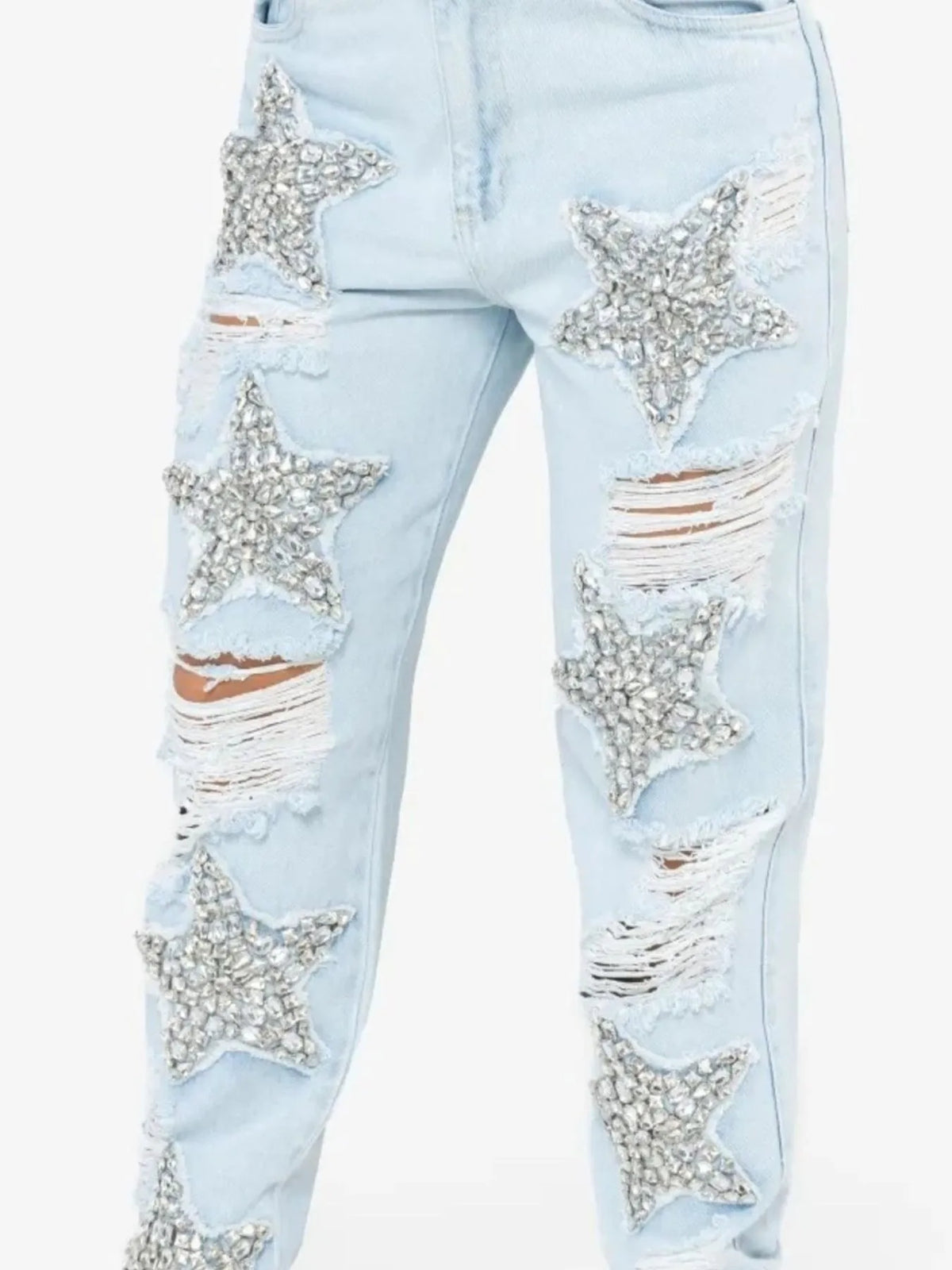 Distressed Star Wash Boyfriend Jeans - Ladyez