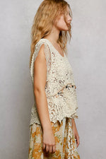 POL Lace Trim Openwork V-Neck Crochet Tank with Scalloped Edge