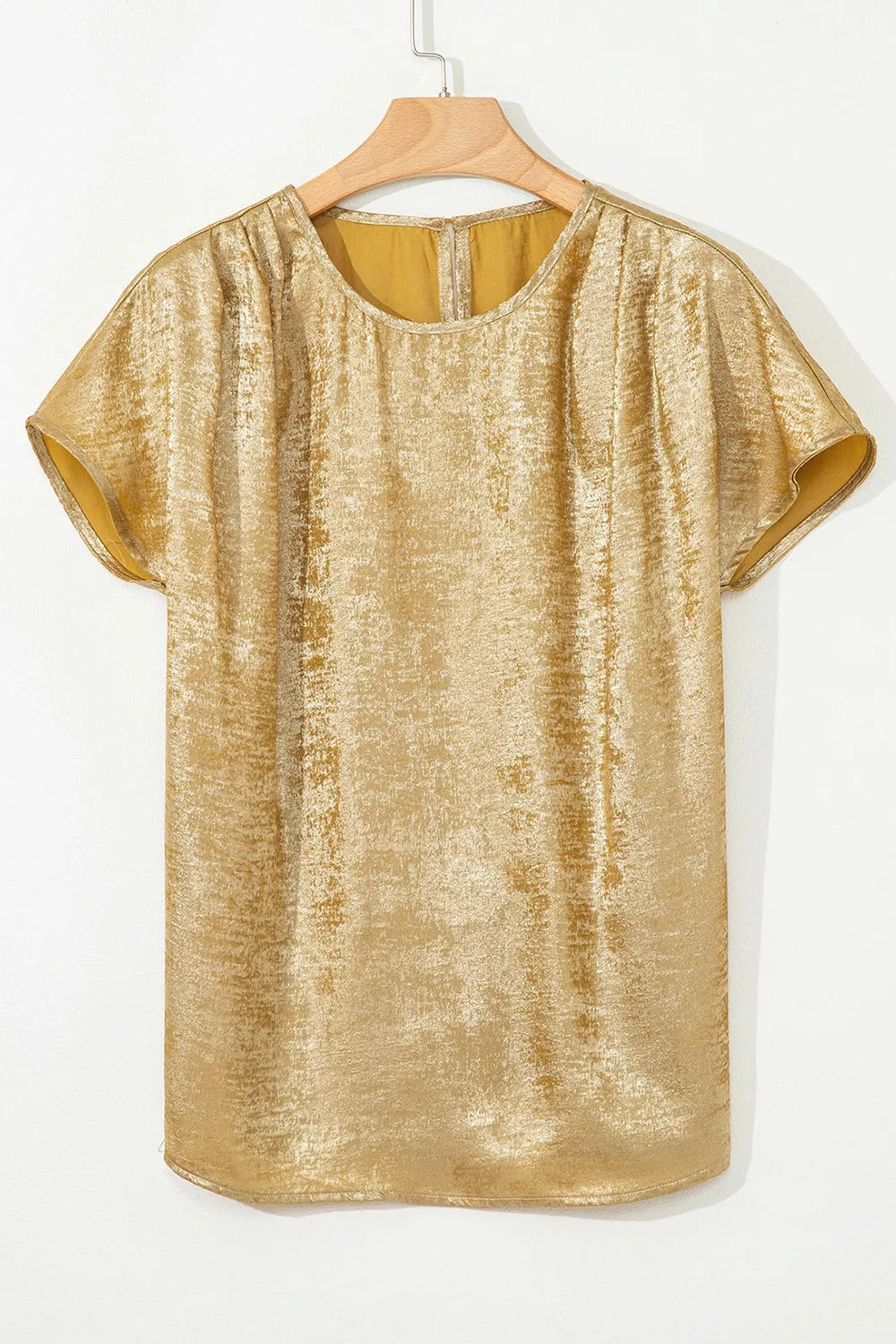 Metallic Gold Short Sleeve Casual Blouse - Ladyez