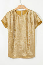 Metallic Gold Short Sleeve Casual Blouse - Ladyez