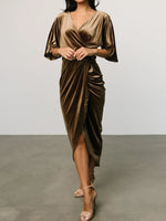 Ruched Surplice Half Sleeve Dress - Ladyez