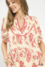 Umgee Mix Paisley Scallop Trim Dress