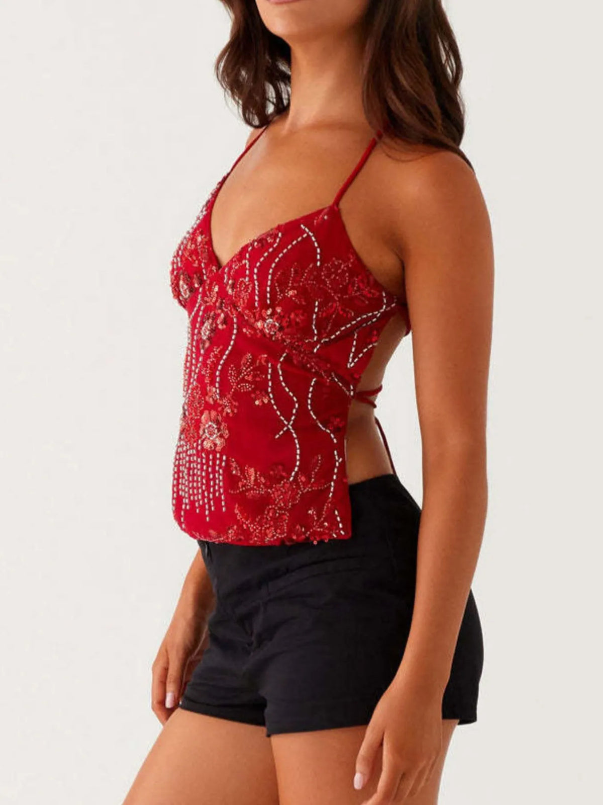 Crisscross Back V-Neck Cami - Ladyez