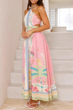 Printed Halter Neck Maxi Dress - Ladyez