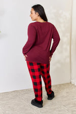 Zenana Full Size Plaid Round Neck Top and Pants Pajama Set - Ladyez