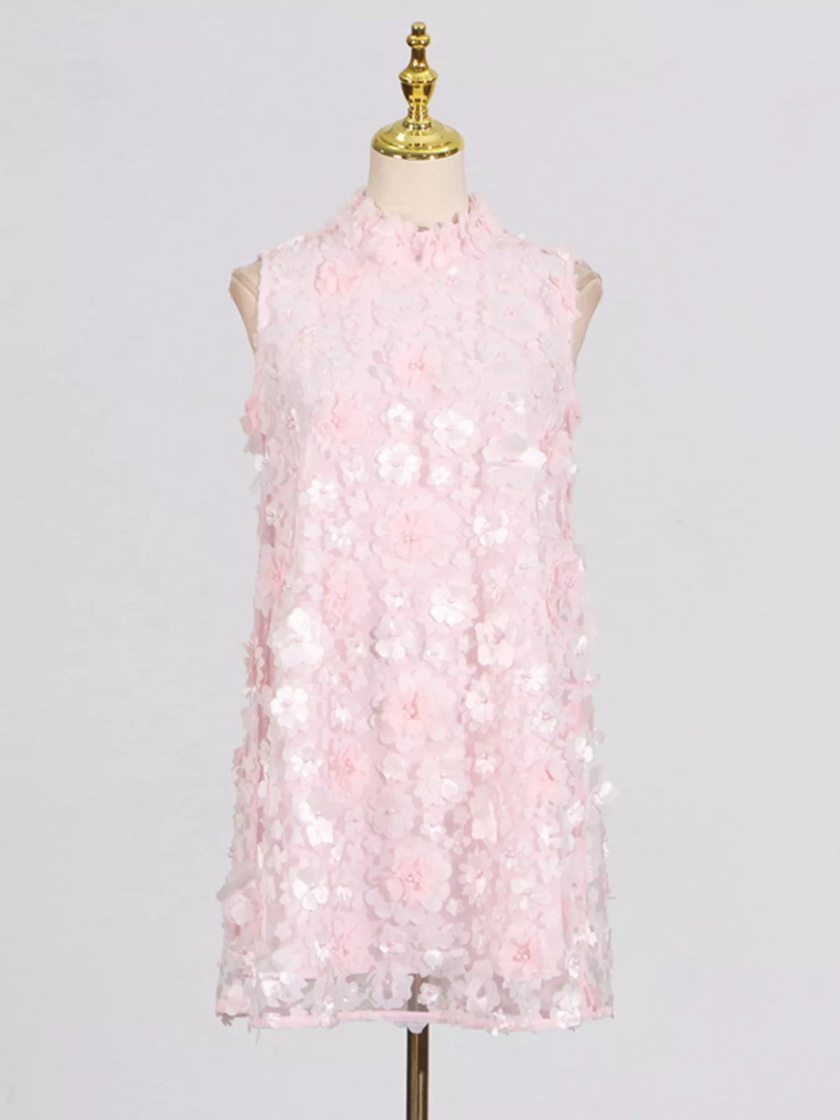 Floral Applique High Neck Sleeveless Mini Dress
