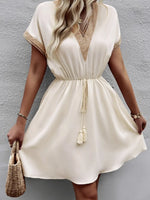 Full Size Tassel V-Neck Short Sleeve Dress Plus Size