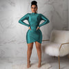 Slim Fit Sheath Fitted Waist Pleated Long Sleeve Dress Nightclub