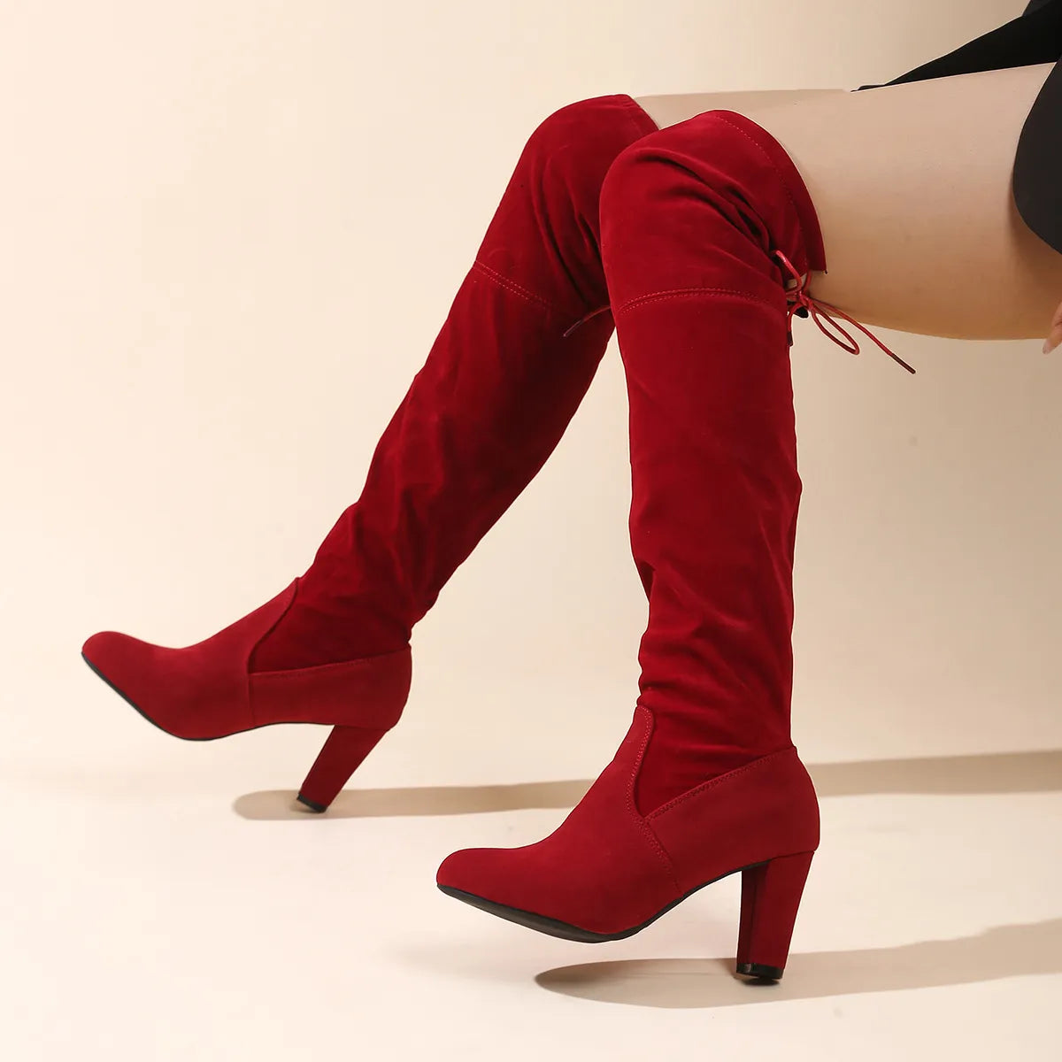 Point Toe Block Heels Boots - Ladyez
