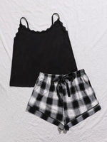 Plus Size Lace Trim Scoop Neck Cami and Printed Shorts Pajama Set - Ladyez